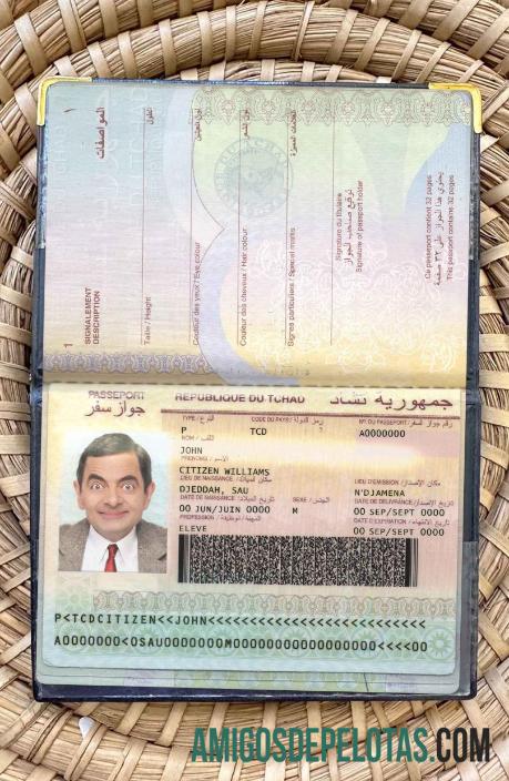 Foto do passaporte do Chade exemplo